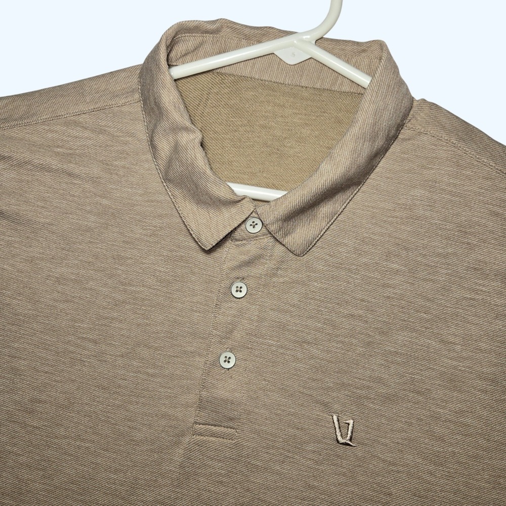 Vuori Knit Twill Polo Shirt Short Sleeve Tan Khaki Beige Mens Large V1004 READ